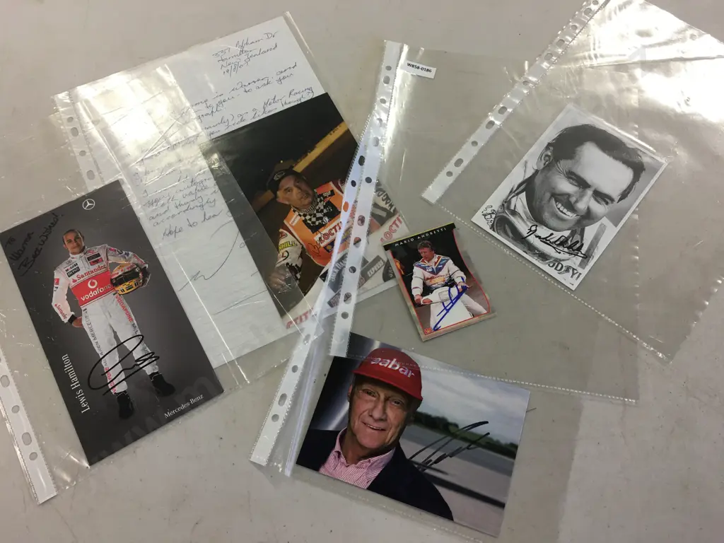 Autographs - Jack Brabham, Nikki Lauder, Lewis Hamilton Etc Image 1++