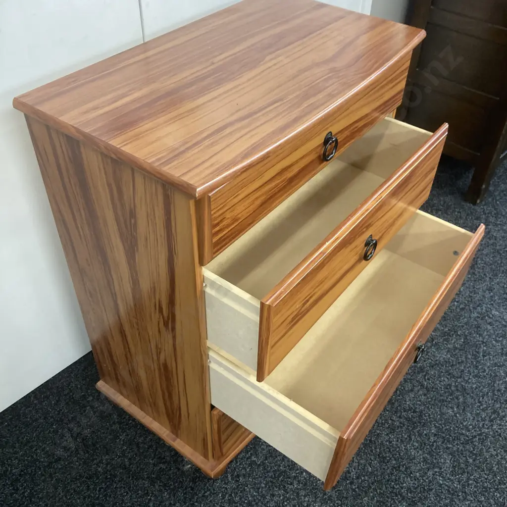Rimu Wood Effect 4 Drawer Chest, Ring Handles. H82 W69 D40cm Image 1++