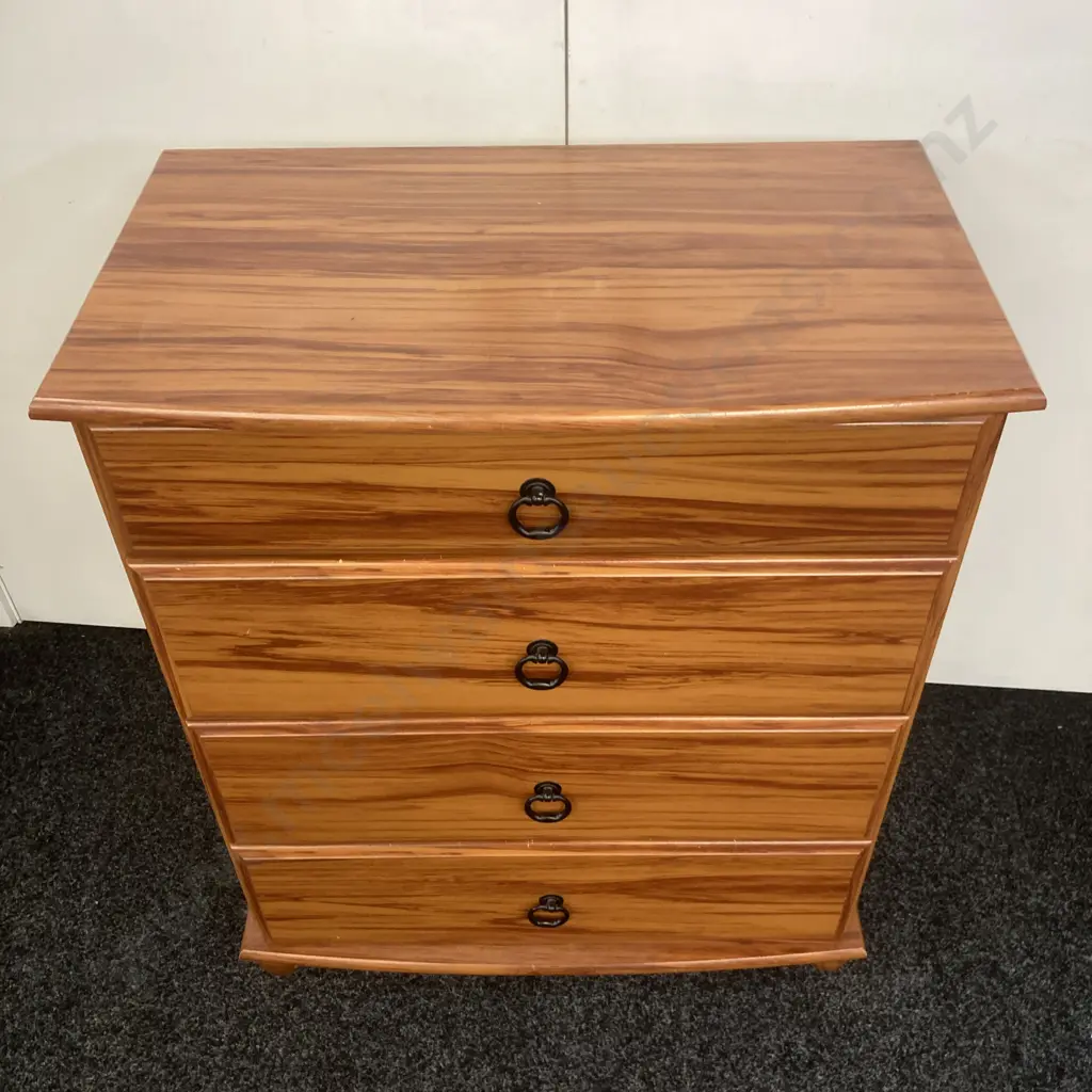 Rimu Wood Effect 4 Drawer Chest, Ring Handles. H82 W69 D40cm Image 1++