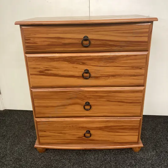 Rimu Wood Effect 4 Drawer Chest, Ring Handles. H82 W69 D40cm