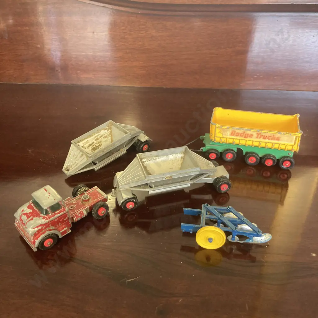 Matchbox Lesney Major Pack M4 Fruehauf Hopper Train, K16 Fruehauf Tipper & Britains 3-Furrow Mounted Plough (As Found) Image 1++