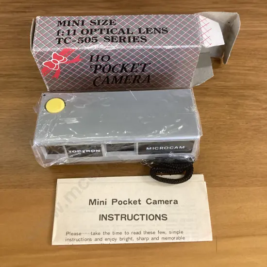 Toptron Microcam Mini Size TC-505 Pocket Camera f:11 Optical Lens 110 Cartridge Film Camera, Boxed