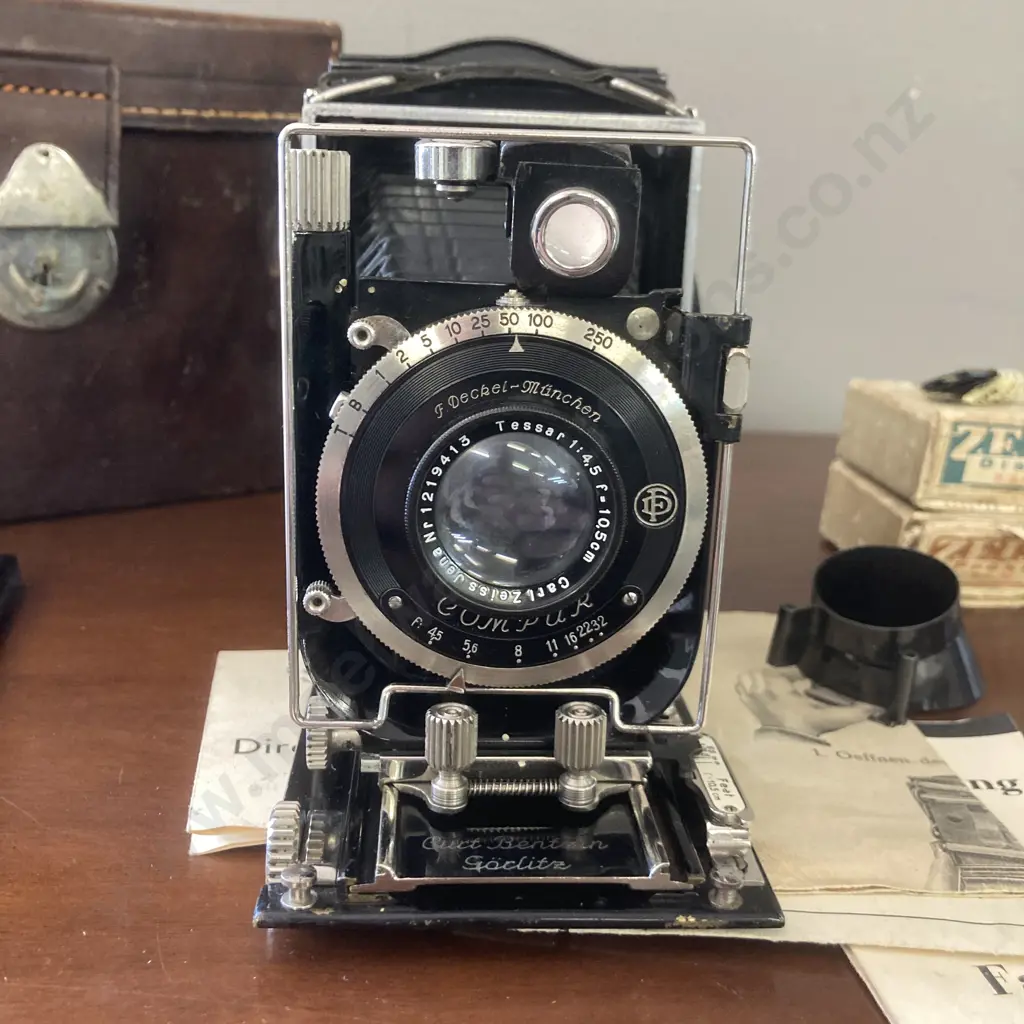 German Bentzin Primar Compact Plate Camera Mid 1930s? Dial-set Compur Shutter, Tessar 10.5cm f4.5 Lens With Extras Image 1++