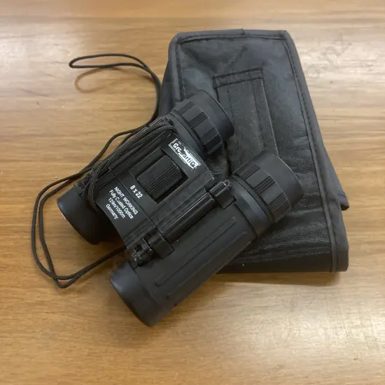 German Made Foldable Binoculars 8x22 Black With Case, Night Working, Fully Coated Optics, 129/1000m