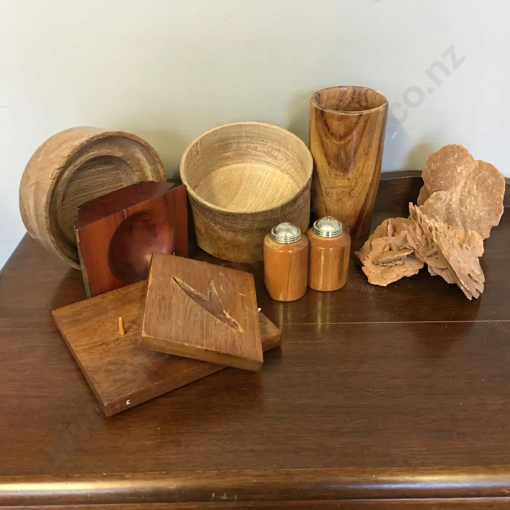 Assorted Wooden Items & Sand Rose Pieces Image 1++
