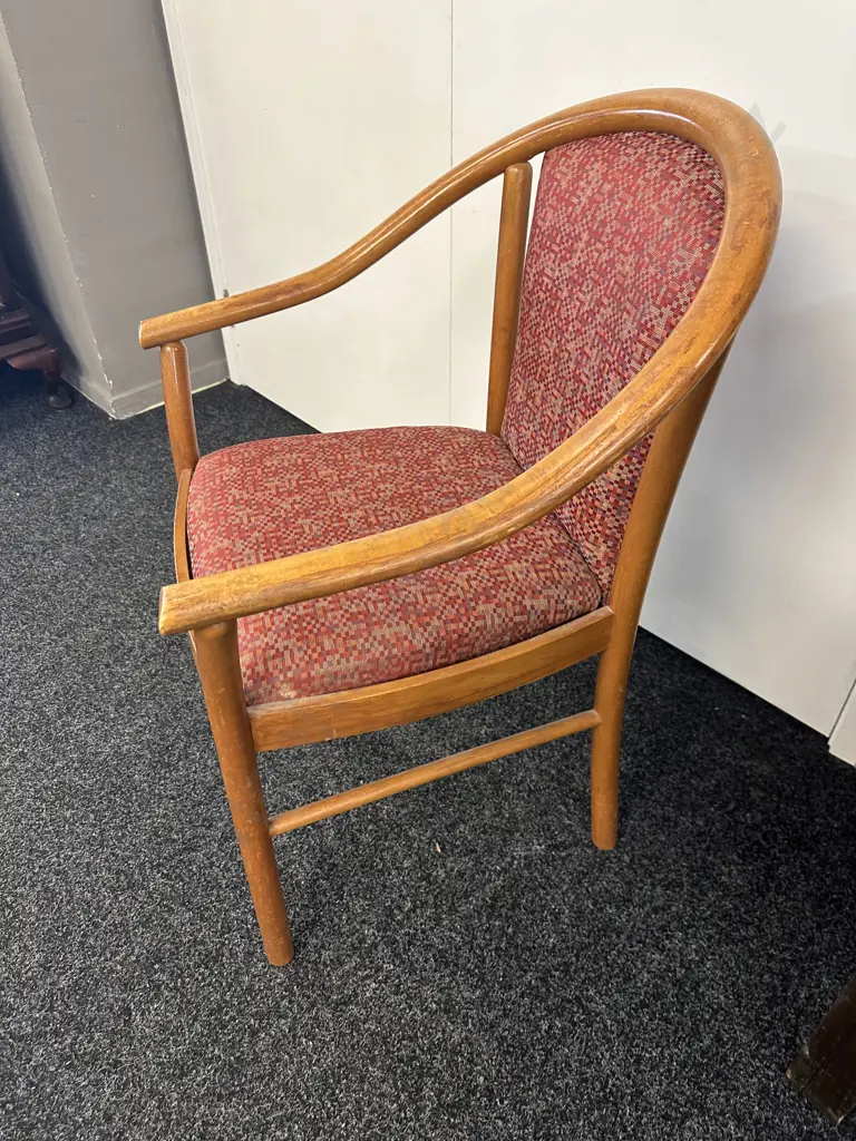 Rimu Armed Reception Chair, Orange / Red Patterned Upholstery Image 1++