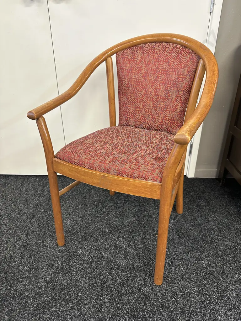 Rimu Armed Reception Chair, Orange / Red Patterned Upholstery Image 1++
