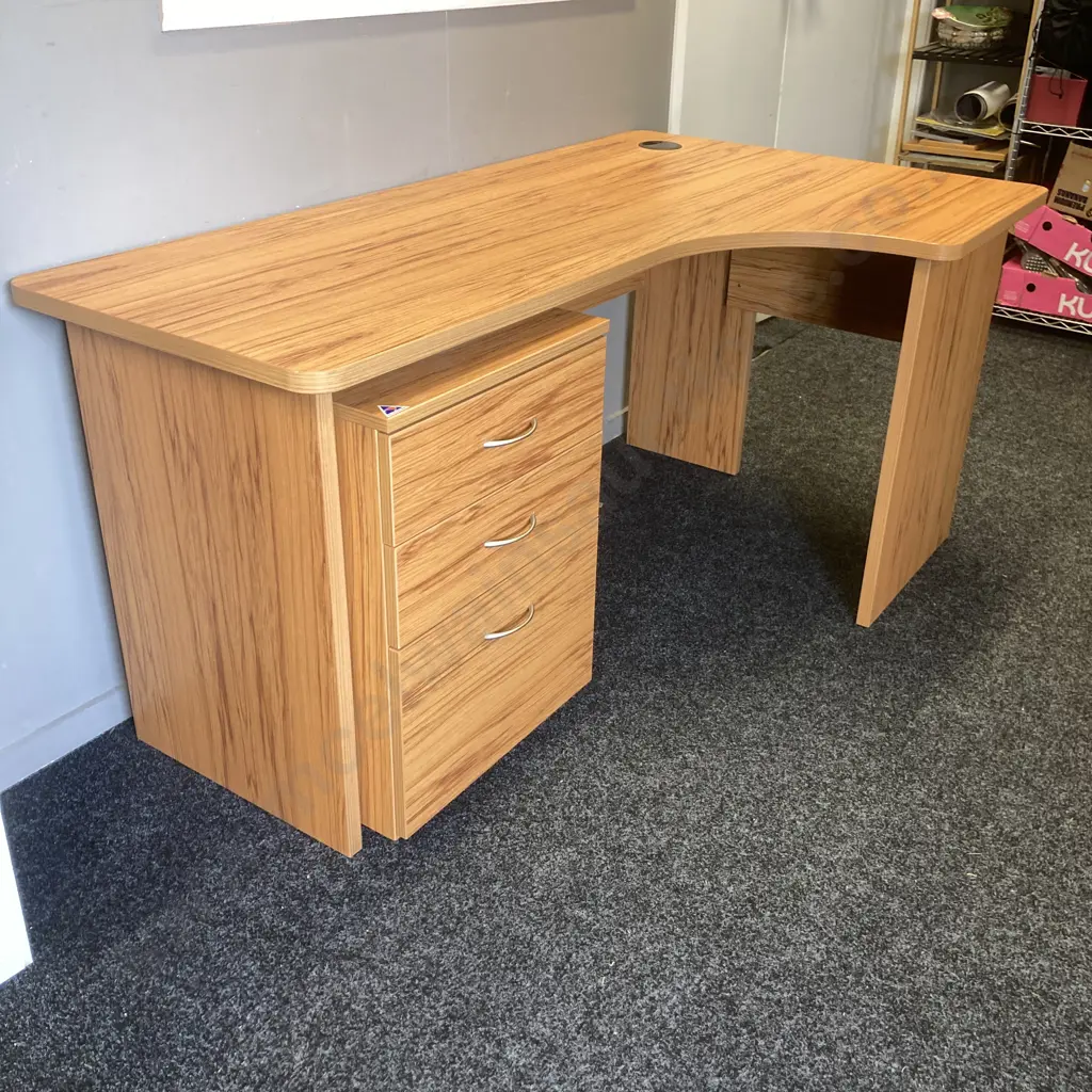 Cherry Wood Effect Desk H73 W156 D90cm With a 3 Drawer Mobile Filer Image 1++