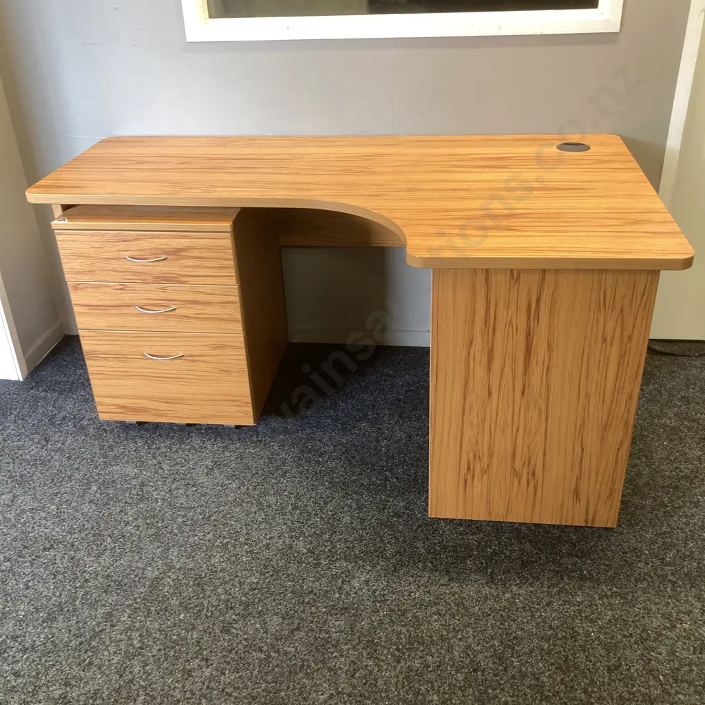 Cherry Wood Effect Desk H73 W156 D90cm With a 3 Drawer Mobile Filer Image 1++