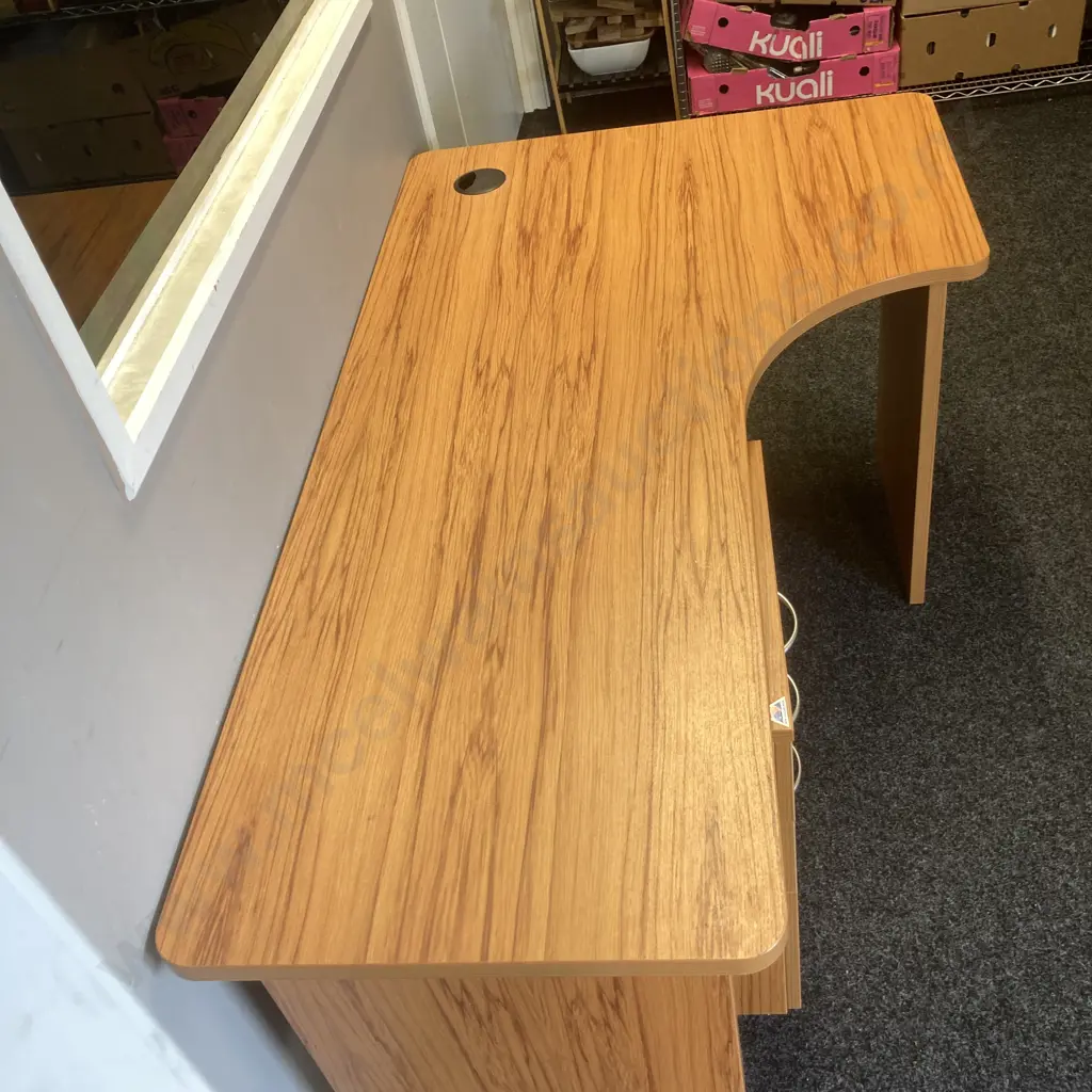 Cherry Wood Effect Desk H73 W156 D90cm With a 3 Drawer Mobile Filer Image 1++