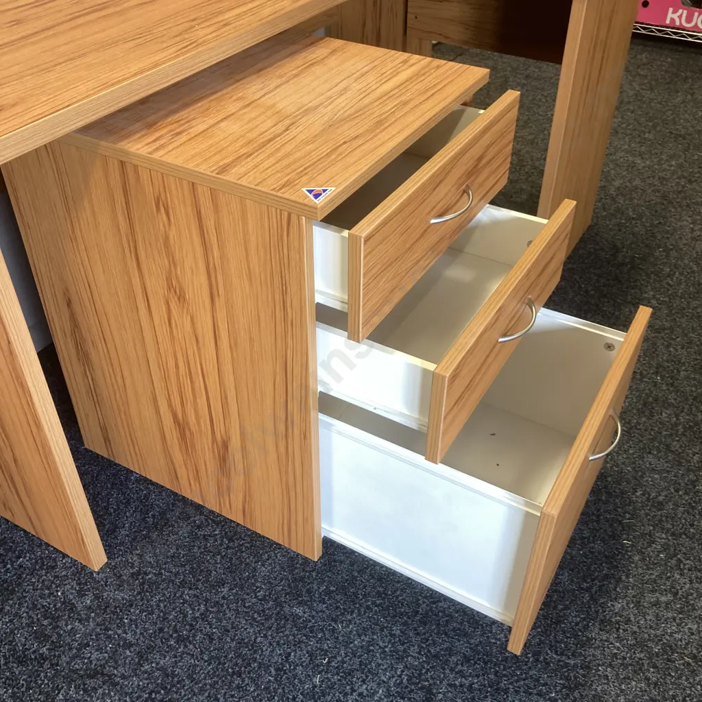 Cherry Wood Effect Desk H73 W156 D90cm With a 3 Drawer Mobile Filer Image 1++