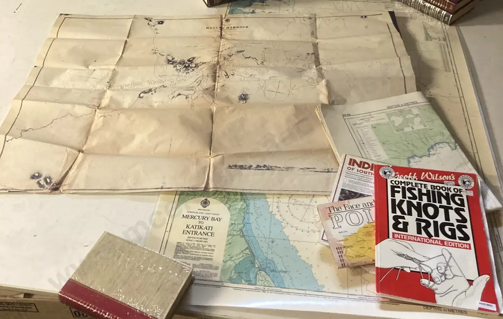 Copy of a Survey Map of Raglan Harbour 1864, Fishing Charts, Geoff Wilson's Fishing Knots & Rigs Book Etc Image 1++