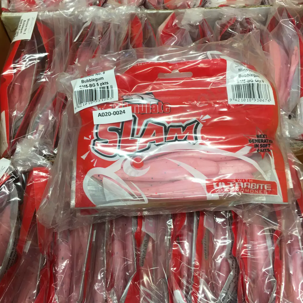 Box of 18 x Packets (5x Packets of 6x Baits per Pack) Slam Minnow No. 5 Bubblegum Pheromones Bait, New Image 1++