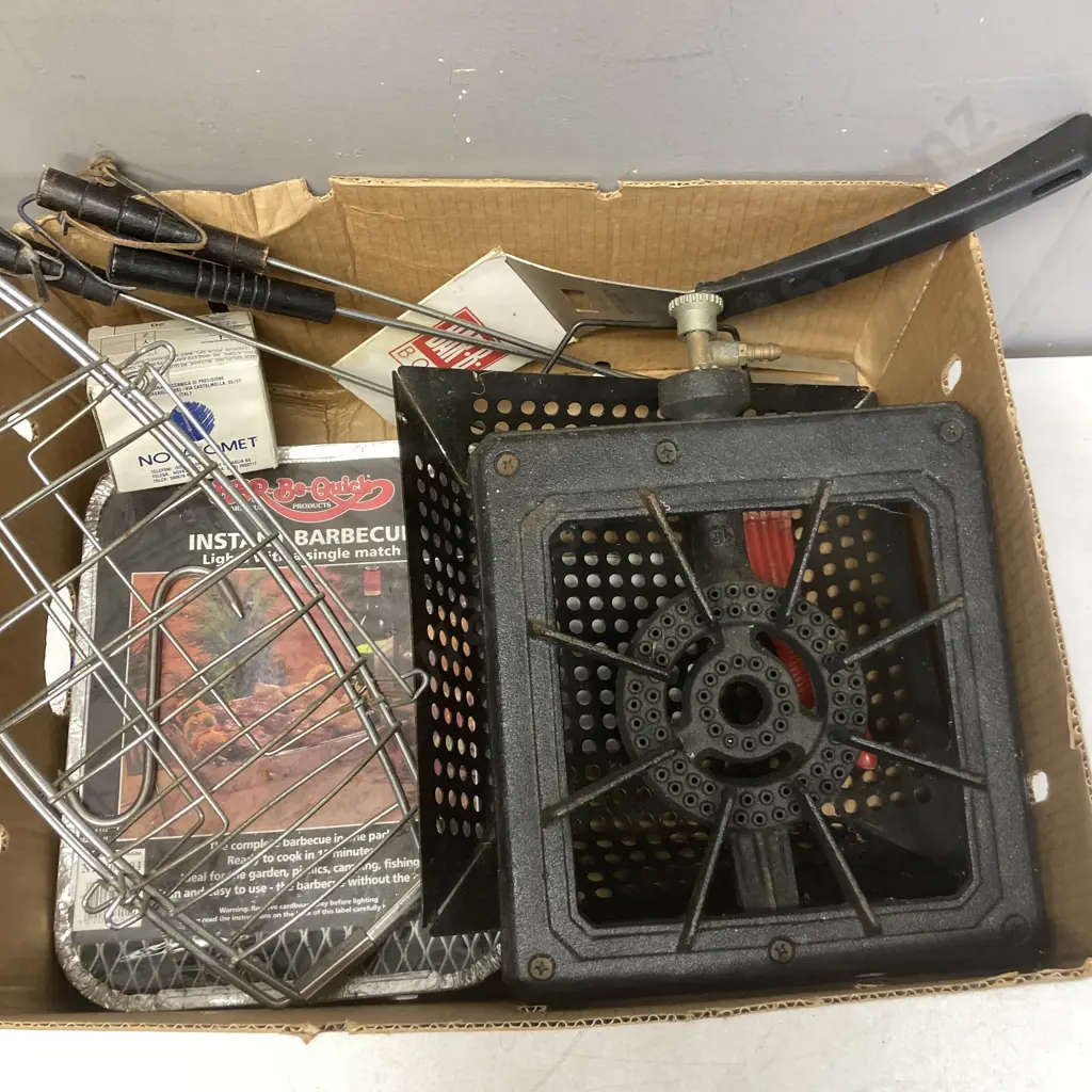 Box Lot BBQ Items, Gas Ring, Tools Etc Image 1++