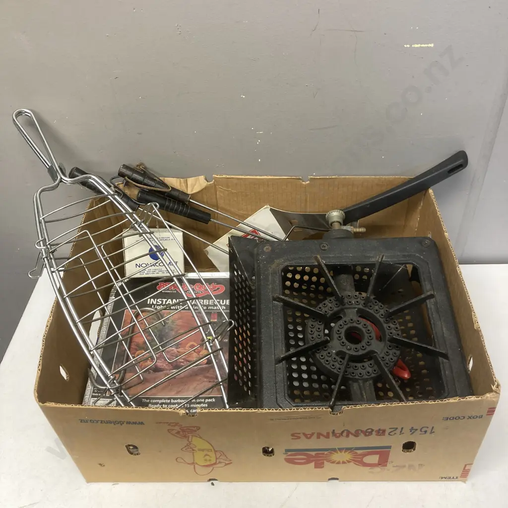 Box Lot BBQ Items, Gas Ring, Tools Etc Image 1++