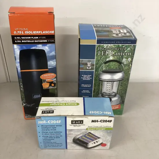 Esbit 0.75L Vacuum Flask, Signature Collection Dual-Powered LED Lantern & MH-C240F Smart Charger