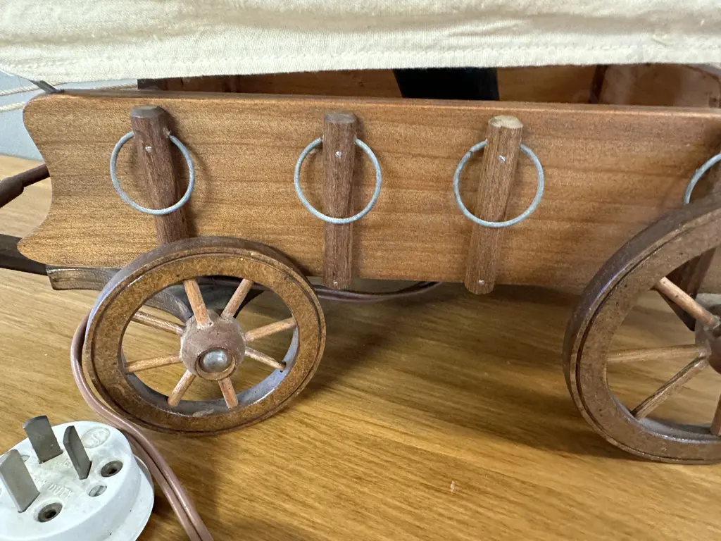 Vintage Handcrafted Western Covered Wagon Lamp Image 1++