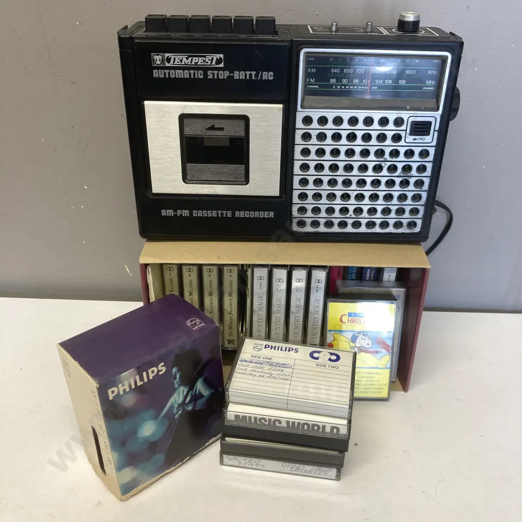 Vintage Tempest #2813 AM-FM Cassette Recorder With Assorted Cassette Tapes Image 1++