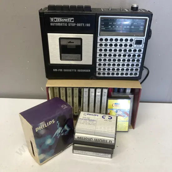 Vintage Tempest #2813 AM-FM Cassette Recorder With Assorted Cassette Tapes