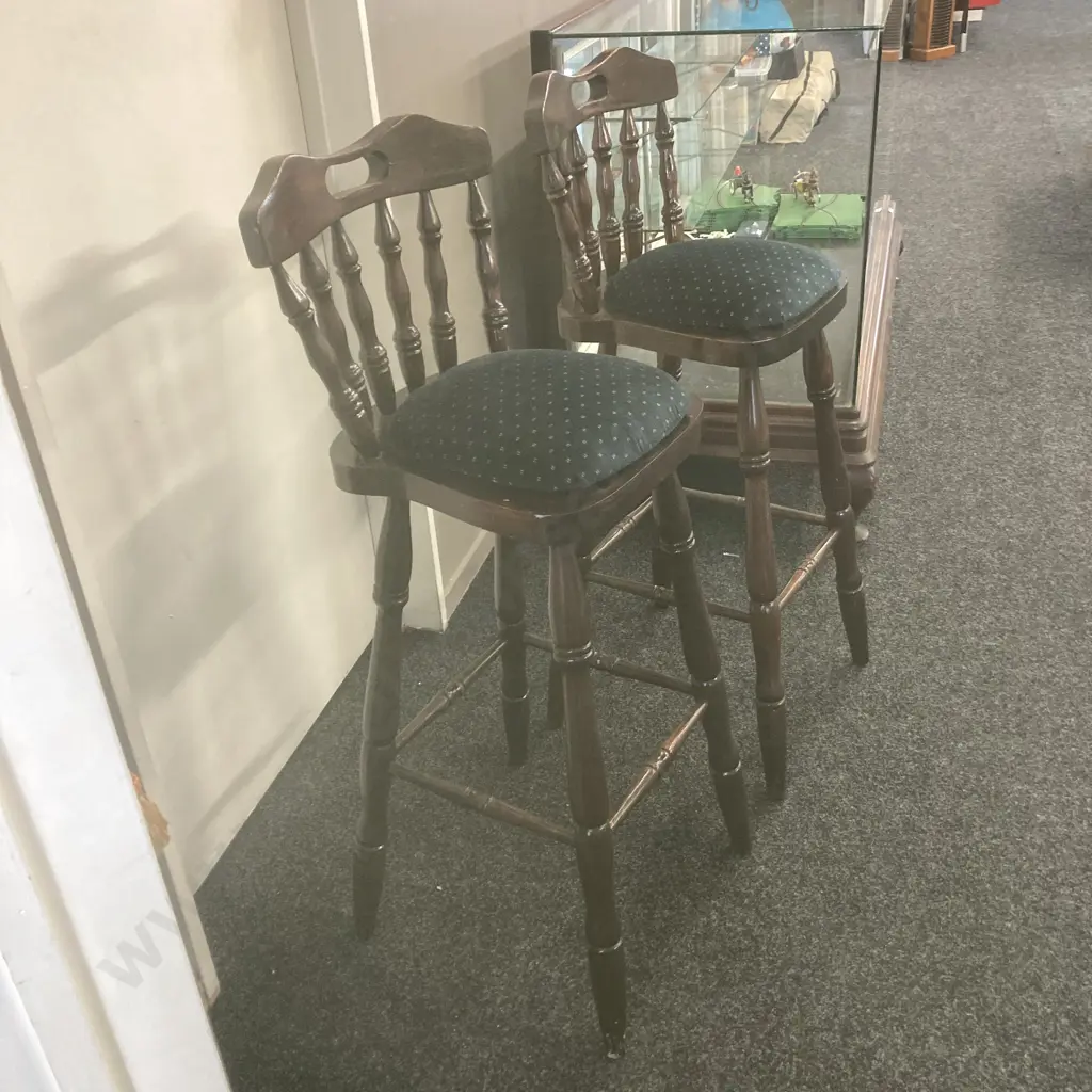 Pair of Mid Century Wooden Barstools. H100cm Image 1++