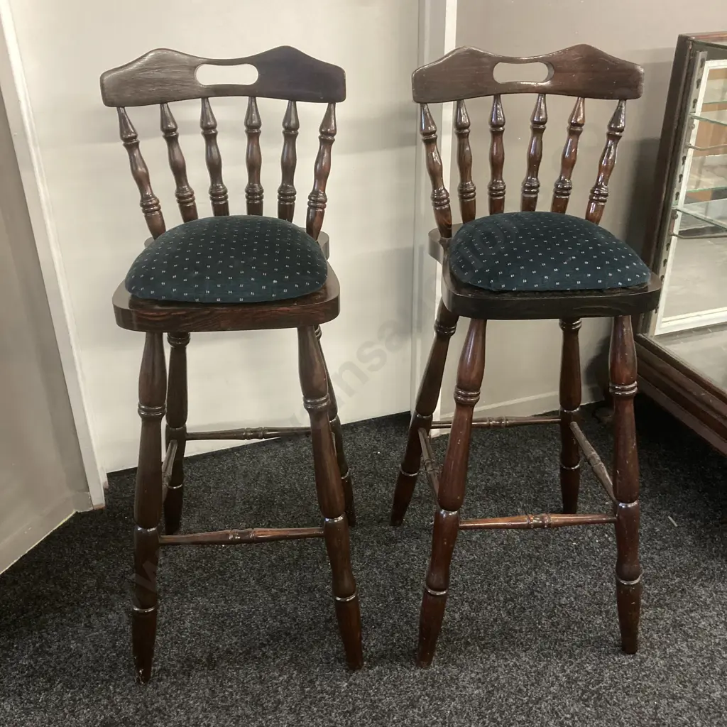 Pair of Mid Century Wooden Barstools. H100cm Image 1++