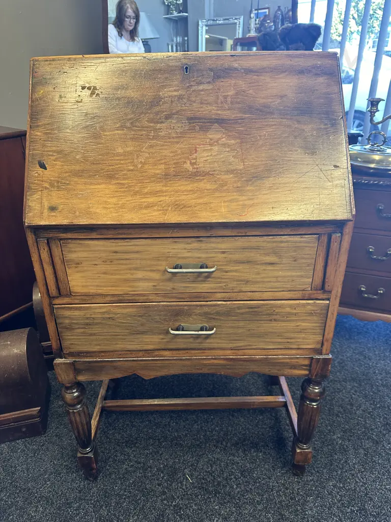 Vintage Writing Bureau Two Drawer H105,W62,D39cm. Image 1++