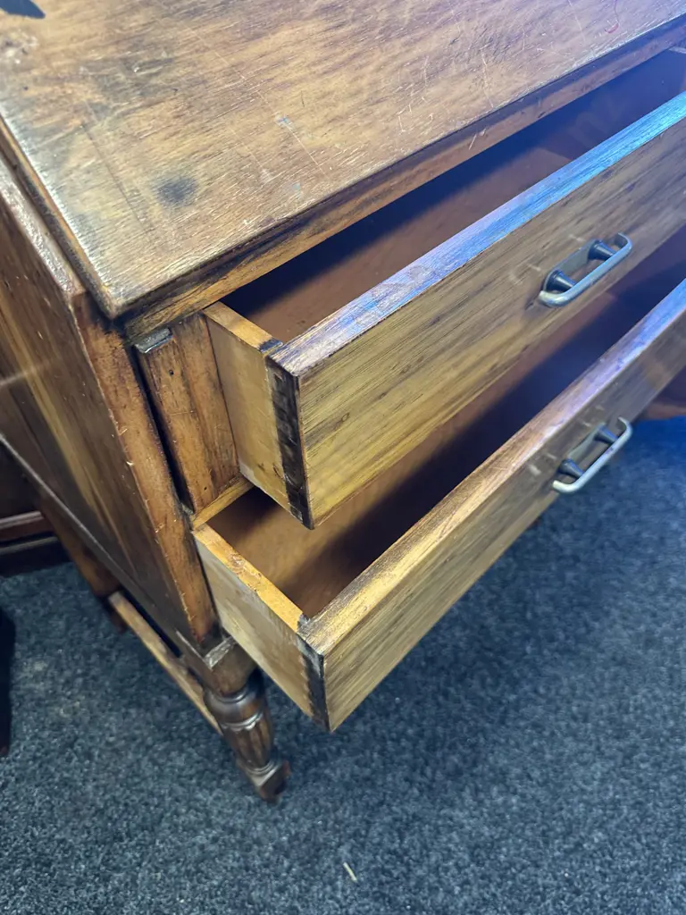 Vintage Writing Bureau Two Drawer H105,W62,D39cm. Image 1++