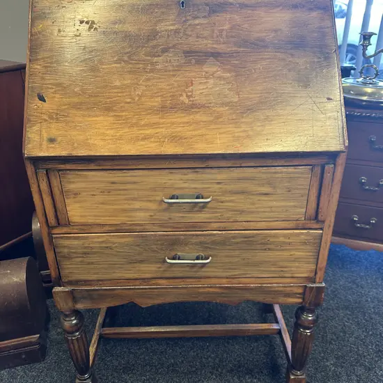 Vintage Writing Bureau Two Drawer H105,W62,D39cm.