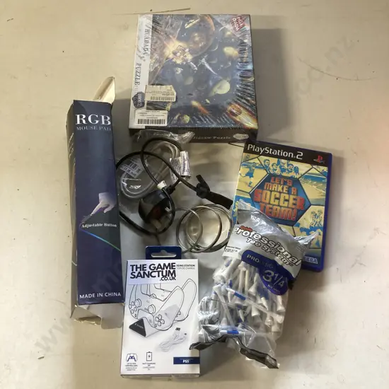 Box Lot RGB Mouse Pad, PS Controller Charger, PS2 Game Etc (Sold with -04)