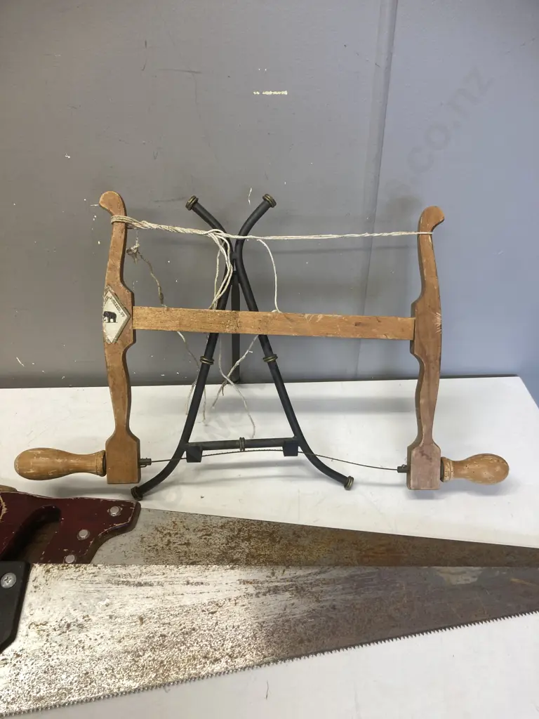 Vintage Wooden Bow Saw With 3 Assorted Handsaws Image 1++