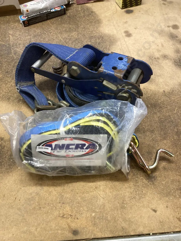 New ANCRA Tie Downs - 50mm x 9m Industrial Ratchet Tiedown 2500Kg & A Spanset Rachet Tiedown Image 1++