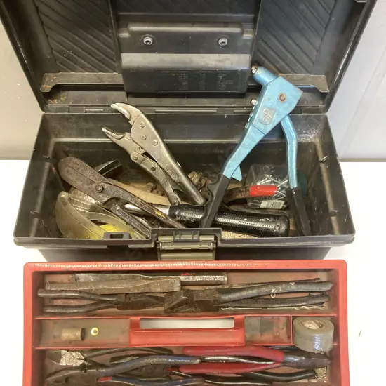 Plastic Toolbox - Pliers, Chisels, Vice Grips, Pot Riveter Etc