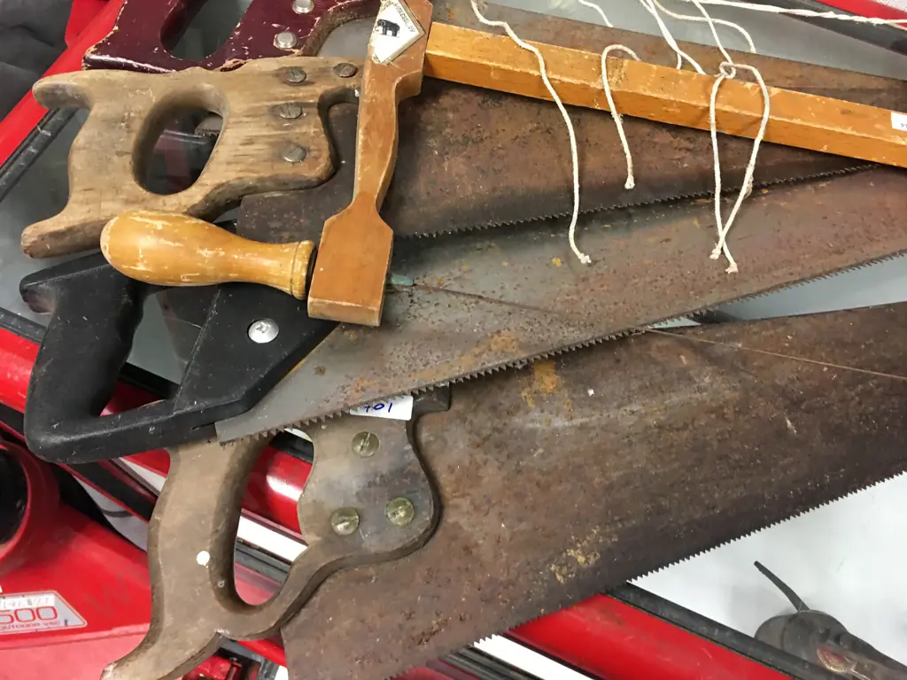Rare Vintage 25” Slack Cellars & Co Sheffield England Saw & Vintage Wooden Bow Saw With 3 Assorted Handsaws Image 1++