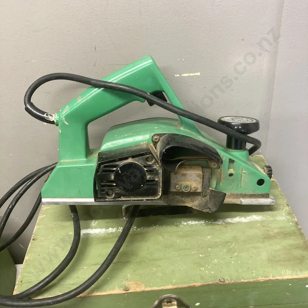 Power Tools In Wood Cases & Empty Wood Case - Hitachi 82mm Planer, Falcrest Impact Drill Image 1++
