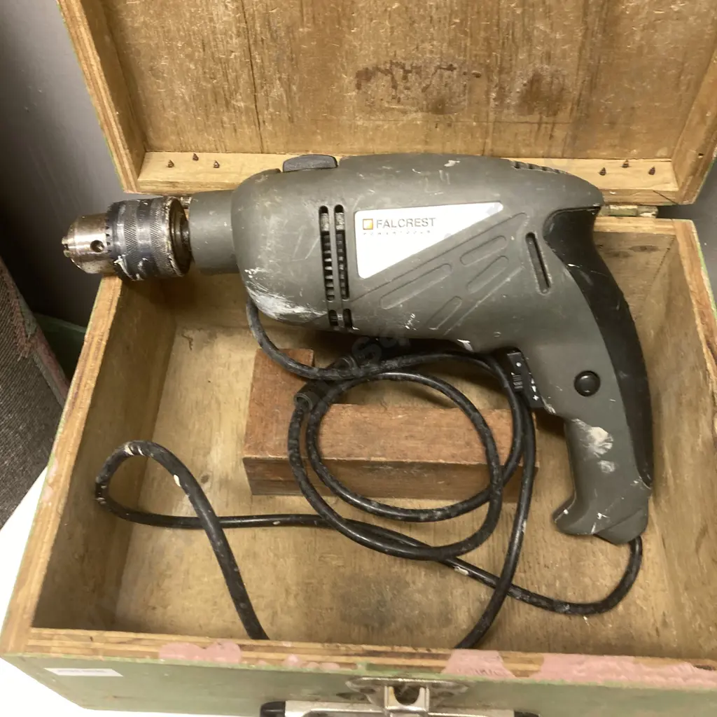 Power Tools In Wood Cases & Empty Wood Case - Hitachi 82mm Planer, Falcrest Impact Drill Image 1++