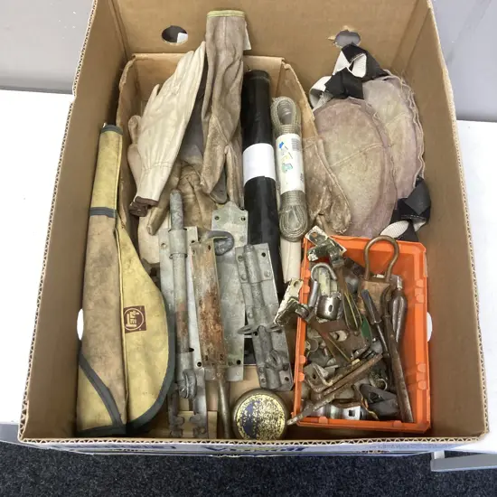 Box Lot Gloves, Brass Window latches, Hardware, Gate Latches Etc