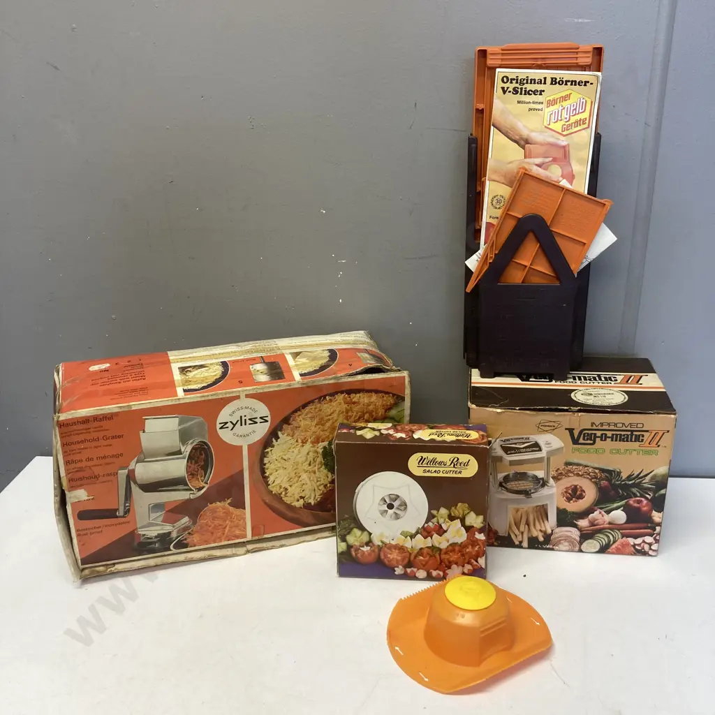 Vintage Zyliss, Veg-O-Matic II, Borner V-Slicer & Willows Reed Salad Cutter Image 1++