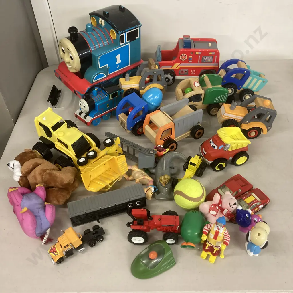 Assorted Toys In Clear Lidded Bin Image 1++