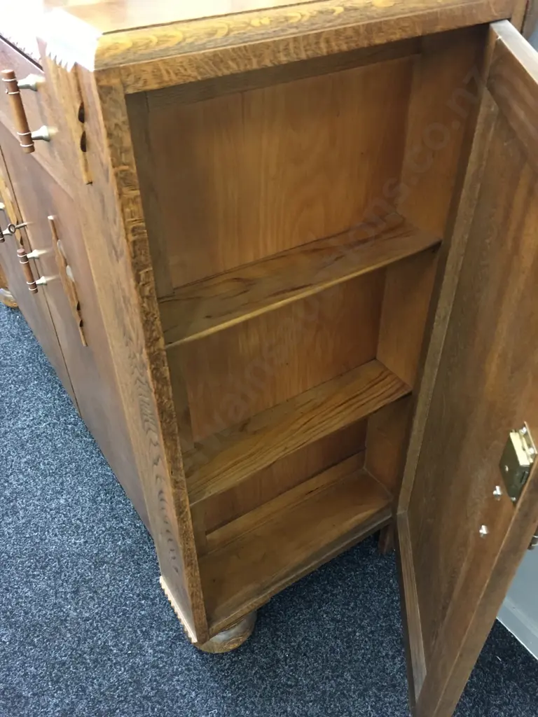 Mid Century Art Deco Sideboard, Lined Cutlery Drawer, Original Handles,4 Door (2 On Side) With Keys. H105 W137 D48cm Image 1++