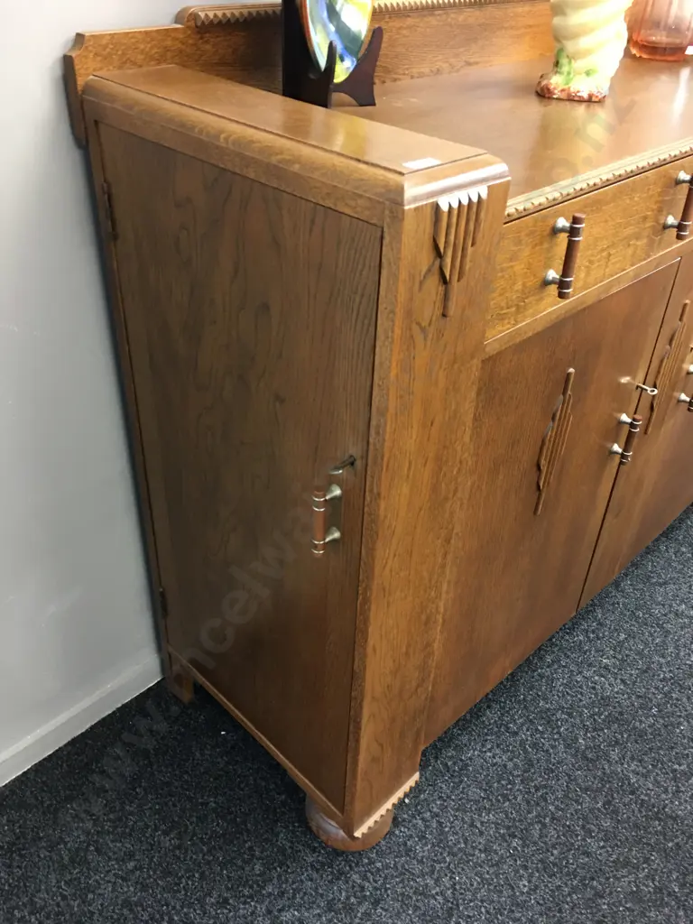 Mid Century Art Deco Sideboard, Lined Cutlery Drawer, Original Handles,4 Door (2 On Side) With Keys. H105 W137 D48cm Image 1++