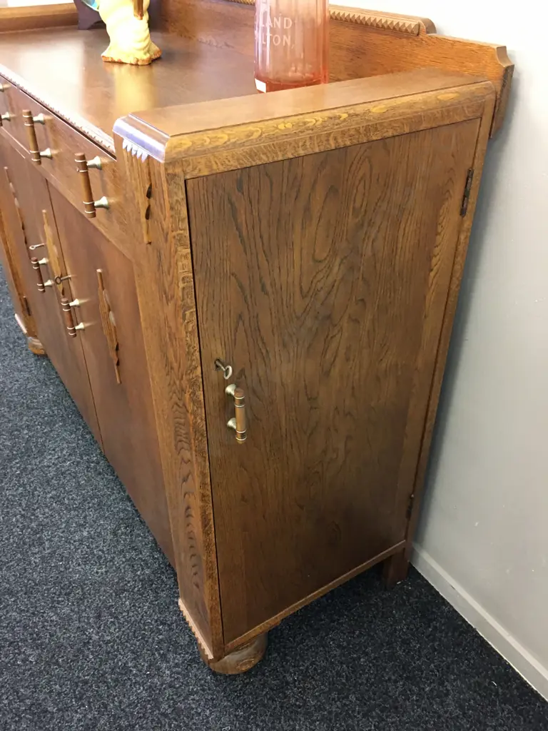 Mid Century Art Deco Sideboard, Lined Cutlery Drawer, Original Handles,4 Door (2 On Side) With Keys. H105 W137 D48cm Image 1++