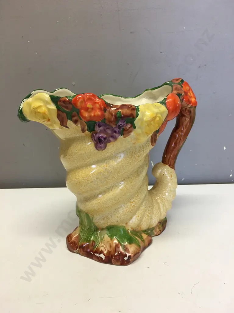 HJ Wood Burslem Fruit/Floral China Jug H21cm. Image 1++