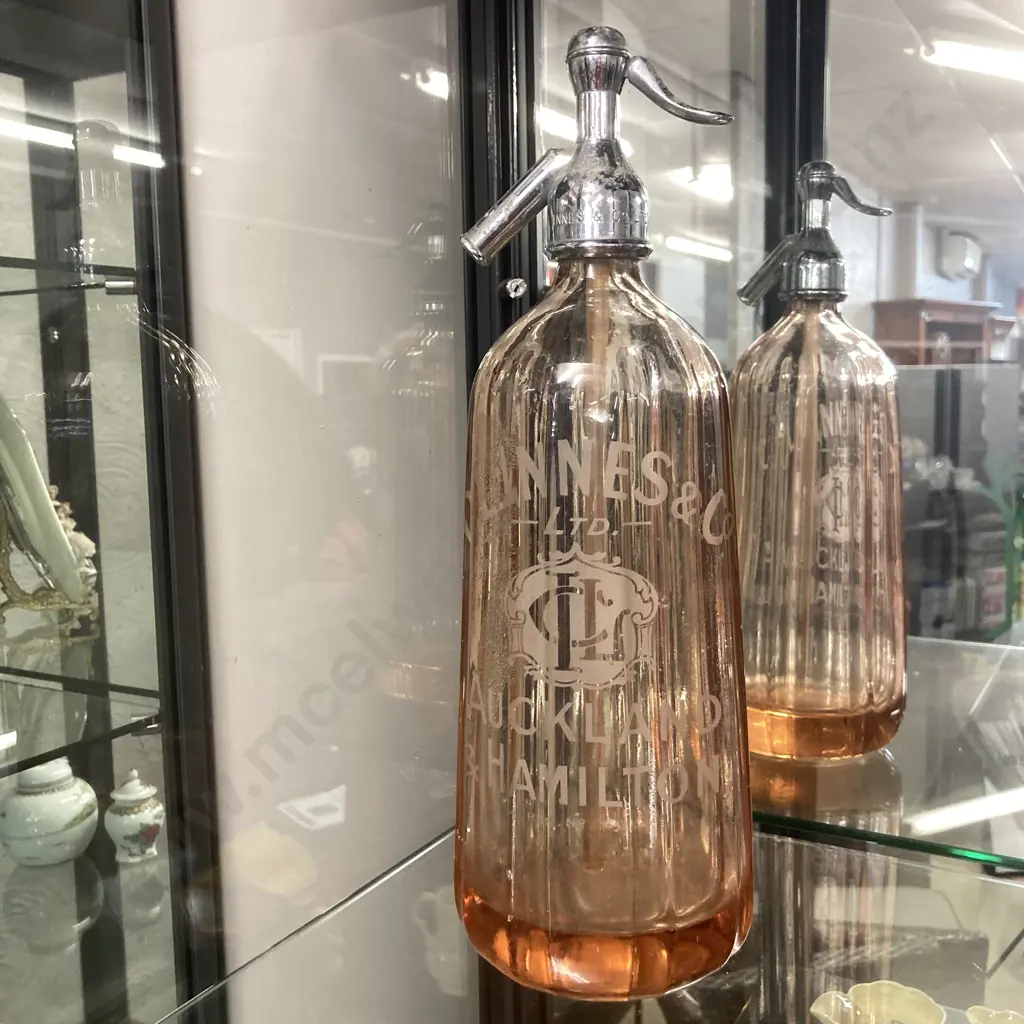 C.L. Innes & Co Ltd  Auckland Hamilton Pyramid Shaped Apricot Coloured Soda Syphon c1936? Image 1++