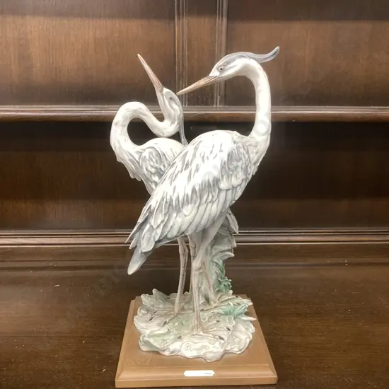 Giuseppe Armani Italy Herons Bird Animal Wildlife Statue 1973, Impressed Signature G. ARMANI Top of Base. 36 x 18cm