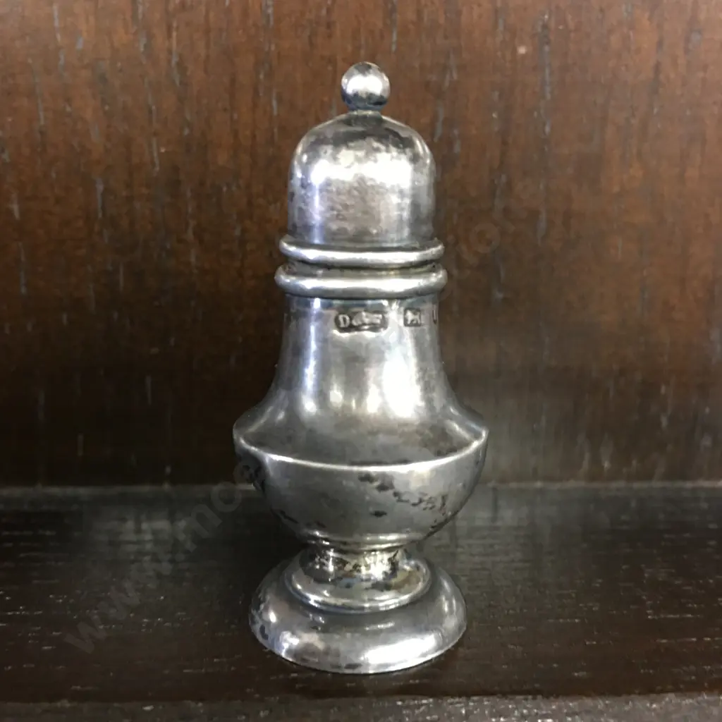 English Hallmarked Sterling Silver Snuff Canister With Small Spoon Attached To Lid, Birmingham c1891?, 48mm Image 1++