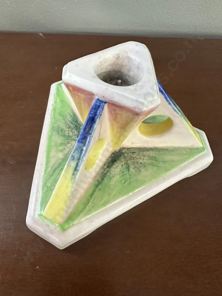 Vintage Bretby Multi Coloured Art Deco Stylised Candlestick, Impressed To Base. 8 x 12cm Image 1++