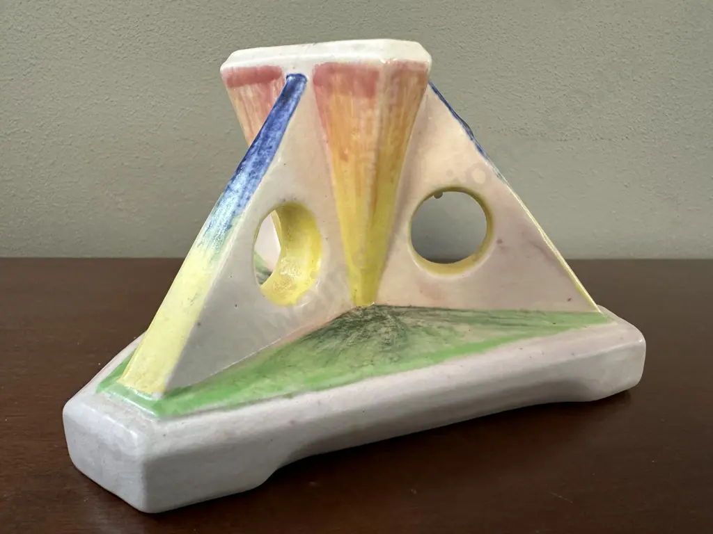 Vintage Bretby Multi Coloured Art Deco Stylised Candlestick, Impressed To Base. 8 x 12cm Image 1++