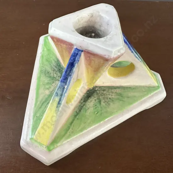 Vintage Bretby Multi Coloured Art Deco Stylised Candlestick, Impressed To Base. 8 x 12cm
