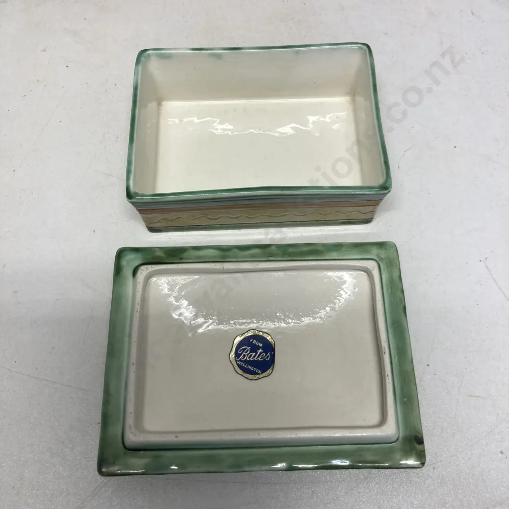 Beswick Art Pottery Hand Painted Art Deco Trinket Box 814 & Matching Plate With Scalloped Edge c1925-30 Image 1++