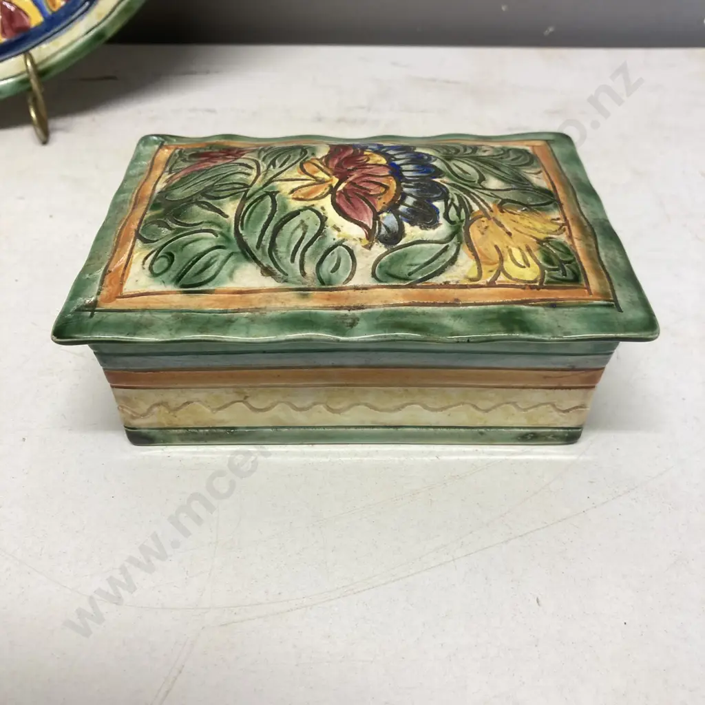 Beswick Art Pottery Hand Painted Art Deco Trinket Box 814 & Matching Plate With Scalloped Edge c1925-30 Image 1++